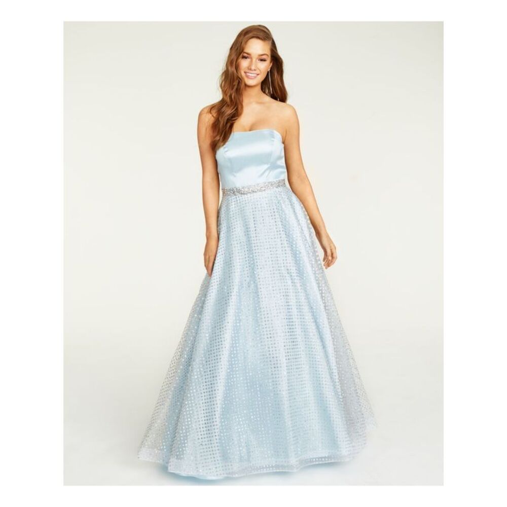 SAY YES TO THE PROM Womens Glitter Overlay Sleeveless Full-Length Prom Dress